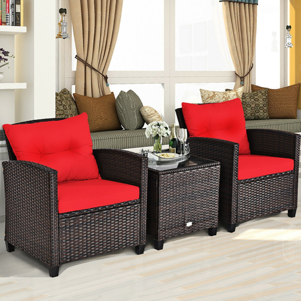 3 Pieces Rattan Patio Furniture Set With Washable Cushion