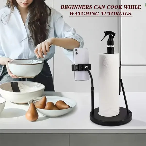 3-in-1 Stainless Steel Stand: Tissue Holder, Foldable Phone Holder, Spray Bottle, 360° Adjustable Arm, 2-minute Installation, Suction Cup Base. A Nice Gift For The Family.