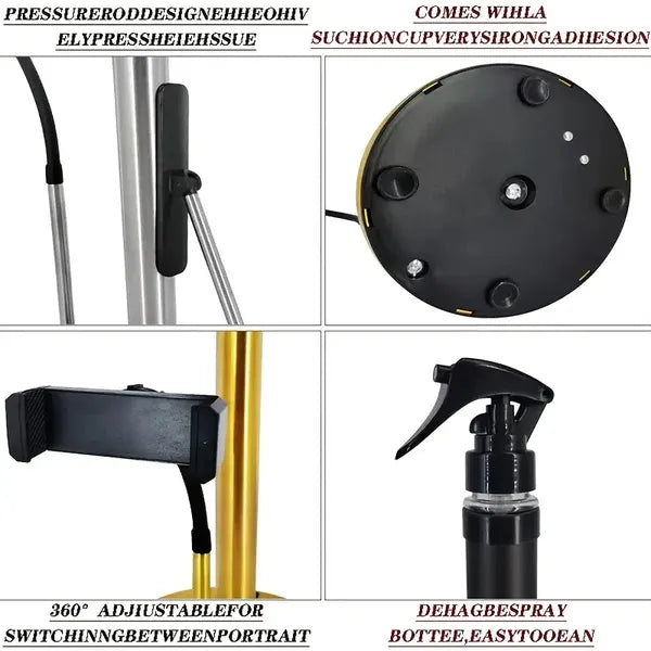 3-in-1 Stainless Steel Stand: Tissue Holder, Foldable Phone Holder, Spray Bottle, 360° Adjustable Arm, 2-minute Installation, Suction Cup Base. A Nice Gift For The Family.