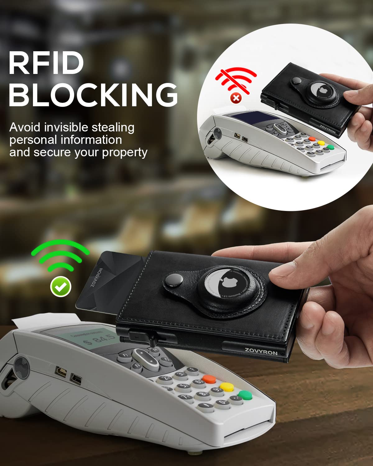 Airtag Wallet Men Smart Wallet Slim Minimalist RFID Front Pocket Wallet With Airtag Holder Metal Money Card Holder ,Airtag Not Included