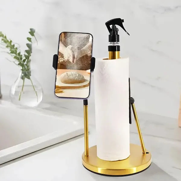 3-in-1 Stainless Steel Stand: Tissue Holder, Foldable Phone Holder, Spray Bottle, 360° Adjustable Arm, 2-minute Installation, Suction Cup Base. A Nice Gift For The Family.